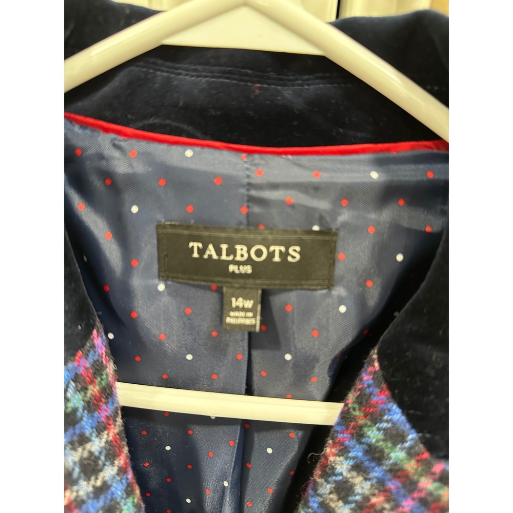 Talbots Plus Size 14W Wool Blend Plaid Blazer Velvet Collar Multi-Color Jacket - Picture 3 of 6